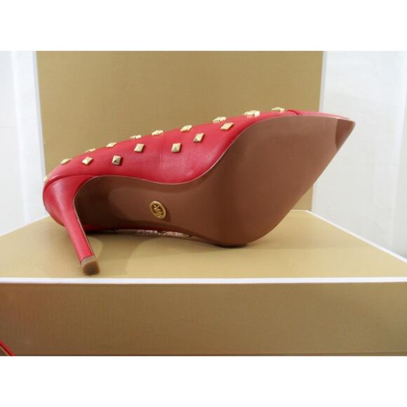 Michael Kors Keke Toe Cap Pump Pointy Pyramid Studs Leather Crimson Red - Picture 10 of 10